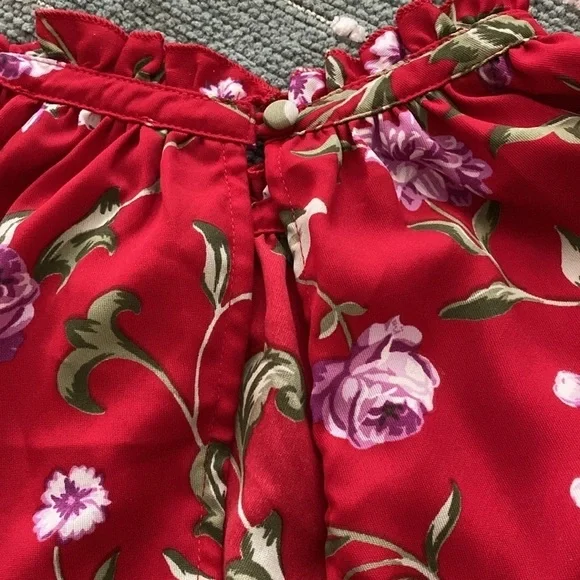 UNIQUE VINTAGE dress, size 1X / 16. Red with floral. Long sleeves, MIDI. - Picture 6 of 6